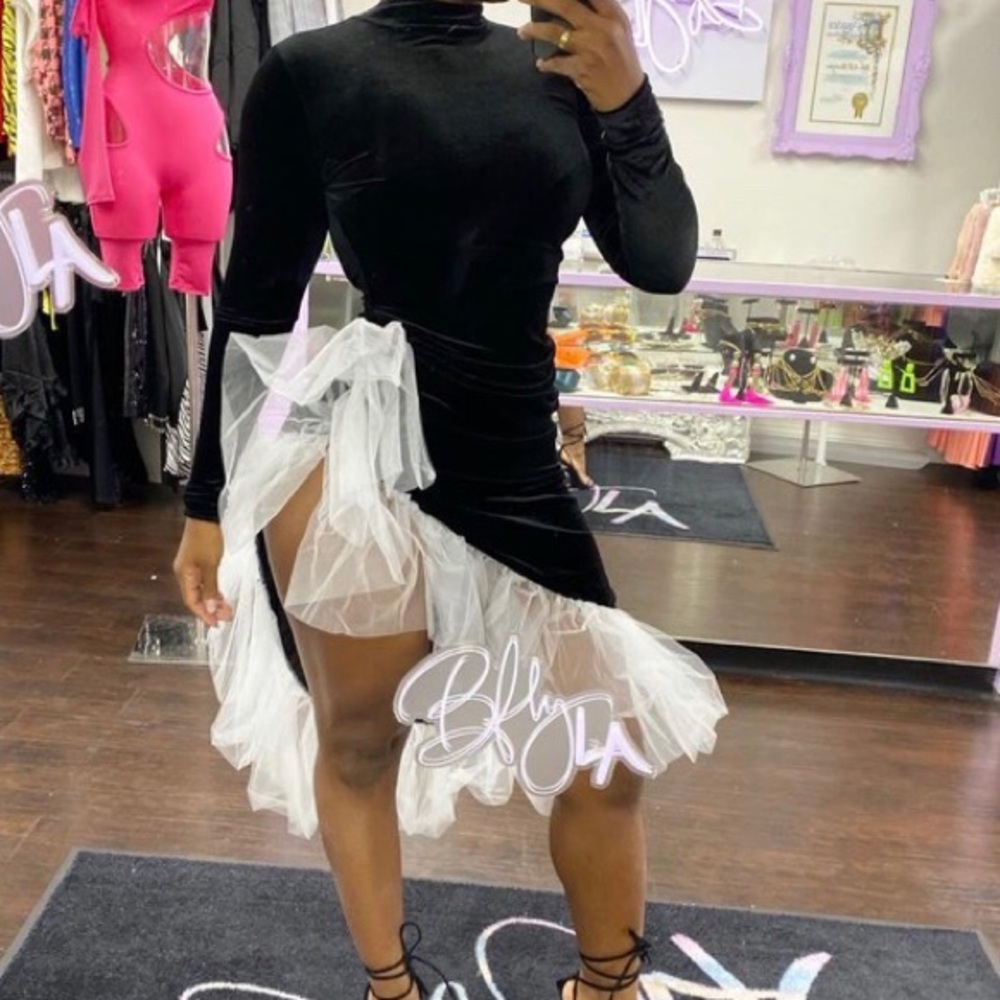 Black special occasion dress.